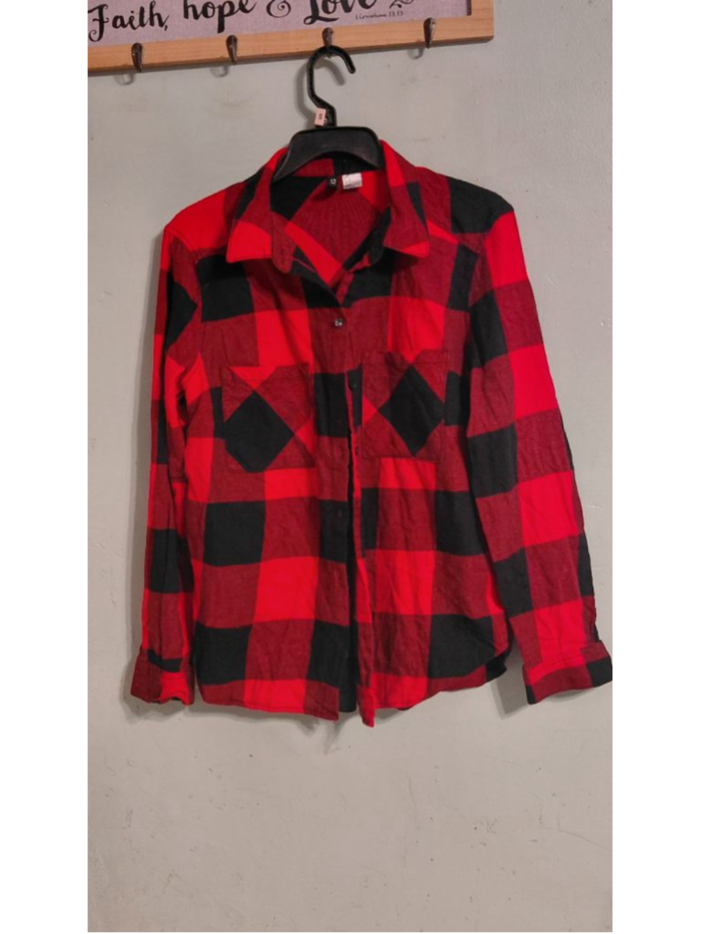 Women's Divided Red Black Plaid Button Down Shirt Size 8